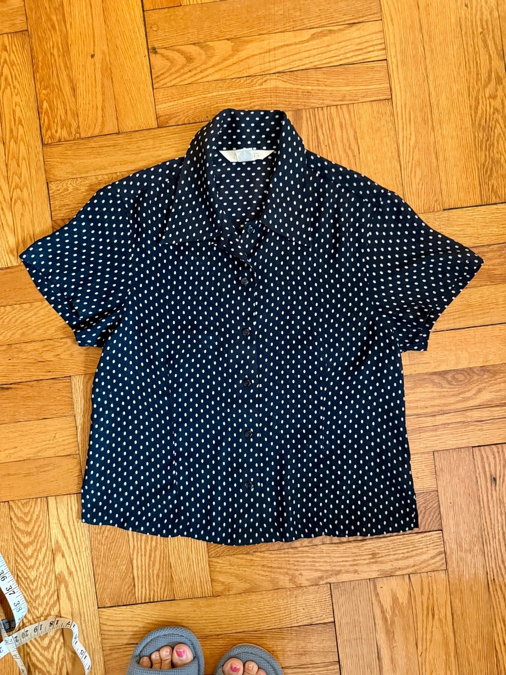 Polka Dot Short Sleeve Blouse - Navy - Picture 2 of 8